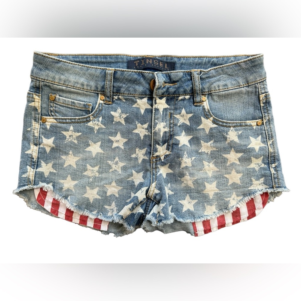 Tinsel Denim Contour American Flag Cutoff Jean Shorts Patriotic Women’s US 2